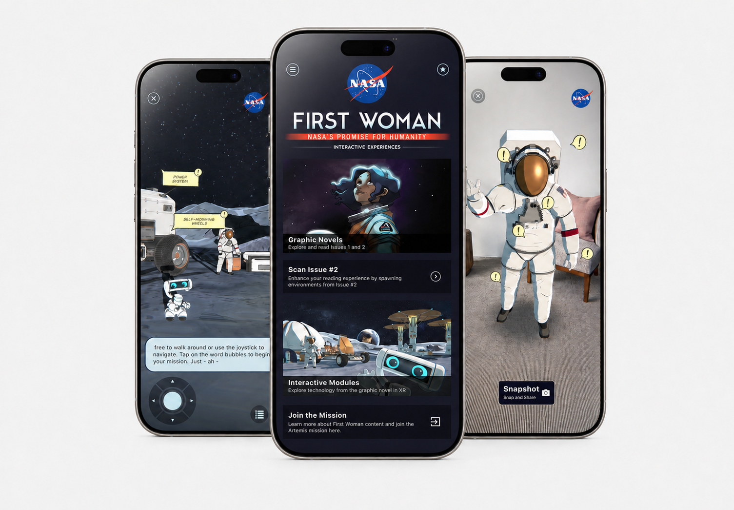 First Woman app screens, including the later Issue 2 release.